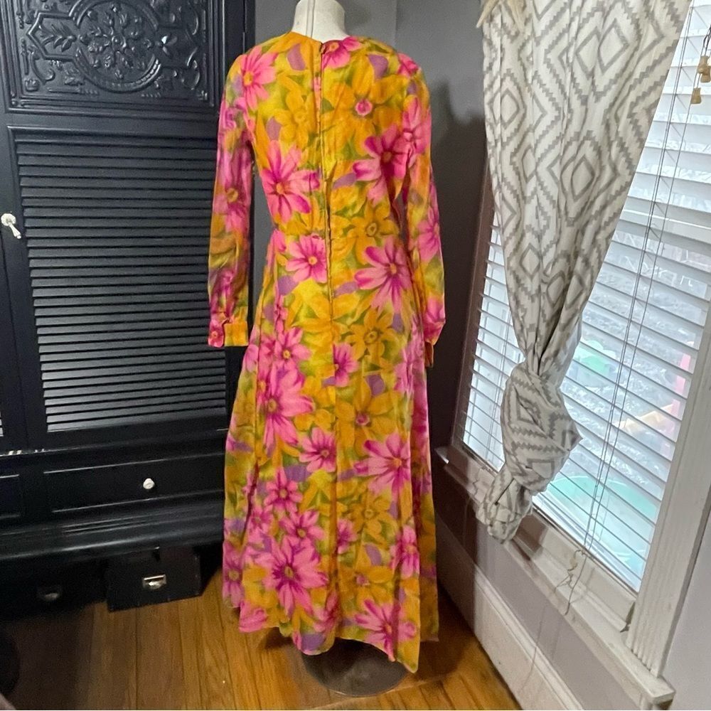 Vintage 60s 70s M Psychedelic Floral Print Boho Indie‎ Maxi Dress 14 - Picture 4 of 8
